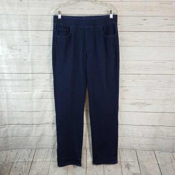 Vermont Country Store Womens Pull On Knit Jeans Sz Medium Blue High Rise - Picture 1 of 6